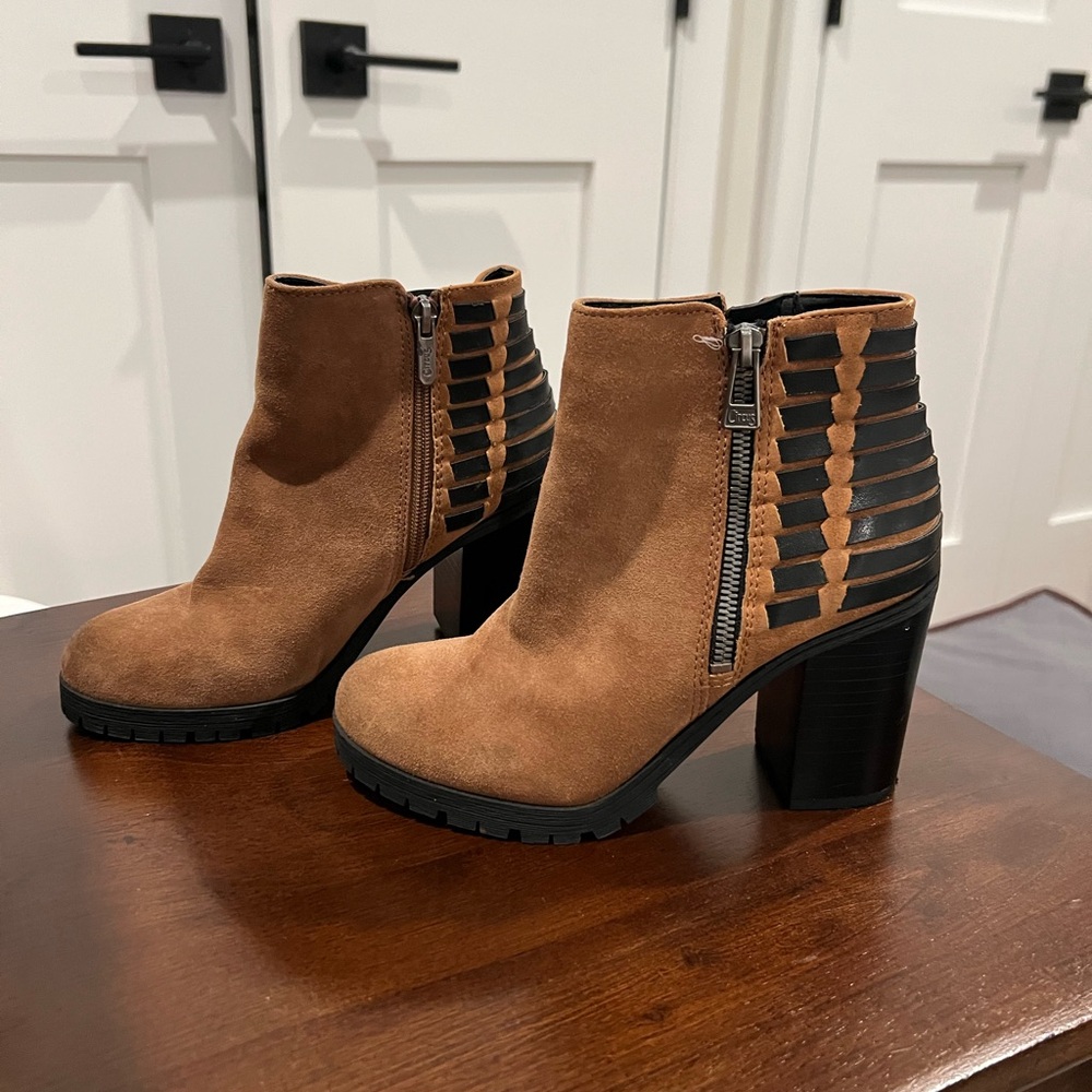 Circus by Sam Edelman Tan Suede Ankle Boots with Black Details